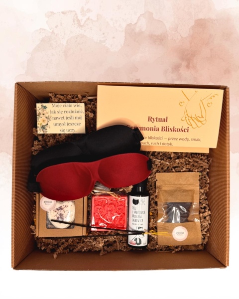 Box dla par - Ceremonia Bliskości z maskami, kakao, olejkiem, mydłem, kadzidłami i kulą do kąpieli